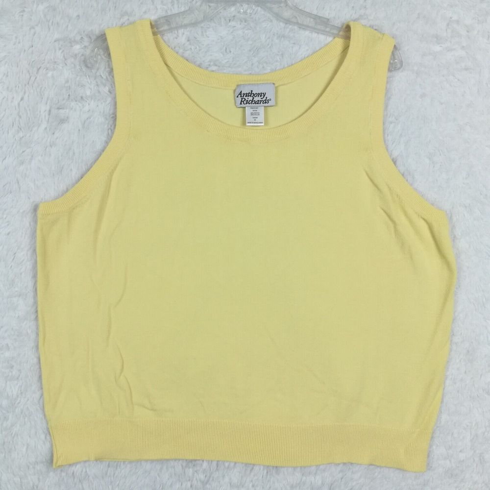 Anthony Richards Womens Sweater Sleeveless Jewel Neck Pale Yellow Knit 2X